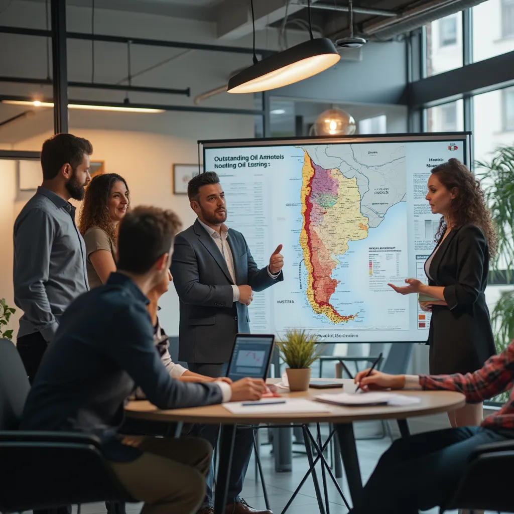 Equipo discutiendo estrategias de inversión petrolera en Argentina