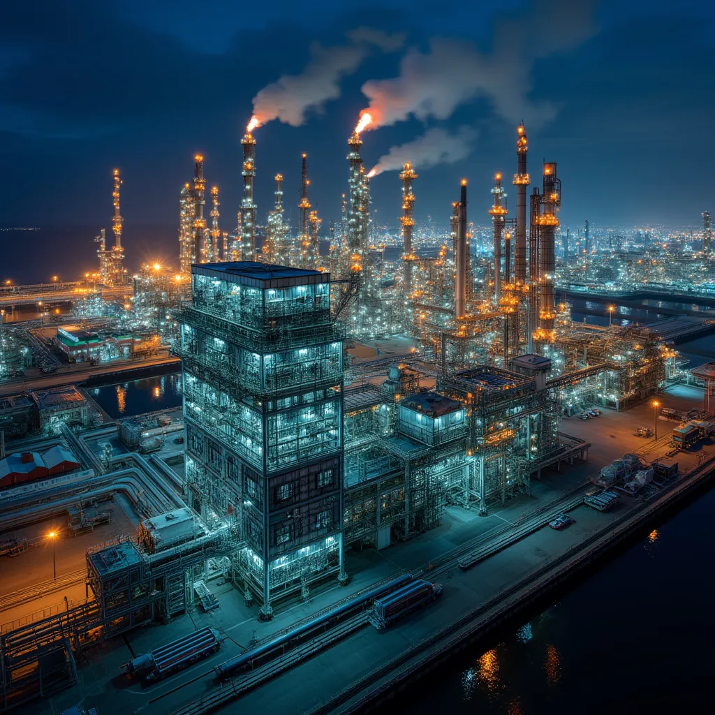 Refinería de petróleo por la noche