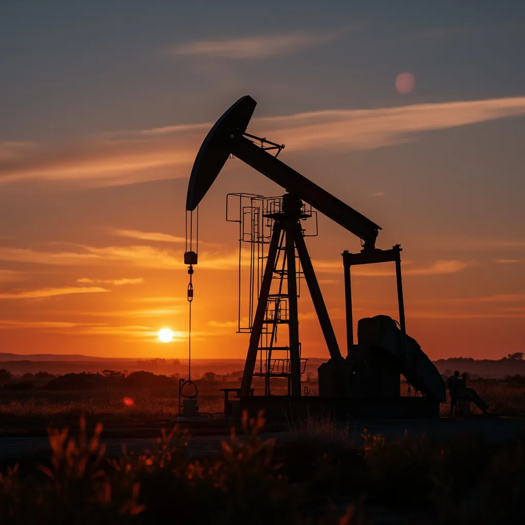 Bomba de extracción de petróleo al amanecer en la Patagonia